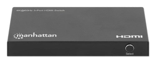 Manhattan 4K@60Hz 3-Port HDMI Switch, Switches Between Three HDMI Inputs on One HDMI Output (3x1), 18G, Automatic and Manual Switching, IR Remote Control, Black