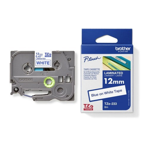 Brother TZE-233 DirectLabel blue on white Laminat 12mm x 8m for Brother P-Touch TZ 3.5-18mm/6-12mm/6-18mm/6-24mm/6-36mm