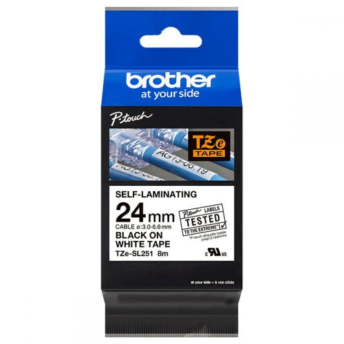 Brother TZE-SL251 DirectLabel black on white self-laminating 24mm x 8m for Brother P-Touch TZ 3.5-24mm/HSE/36mm/6-24mm/6-36mm