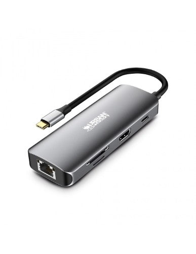 Urban Factory HUBEE 8 IN 1 : HUB USB-C WITH 3 USB-A / 1 HDMI 4K / 1 RJ45 / 2 CARD READERS AND 1 USB-C 100W PD