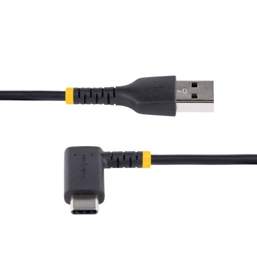 StarTech.com 1ft (30cm) USB A to C Charging Cable Right Angle - Heavy Duty Fast Charge USB-C Cable - Black USB 2.0 A to Type-C - Rugged Aramid Fiber - 3A - USB Charging Cord