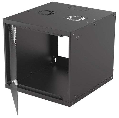 Intellinet 19" Network Cabinet - Wall Mount (Basic), 9U, 560mm Deep, Black, Flatpack, Max 50kg, Usable Depth 500mm, Glass Door, 19" Rack, Parts for wall installation (eg screws and rawl plugs) not included
