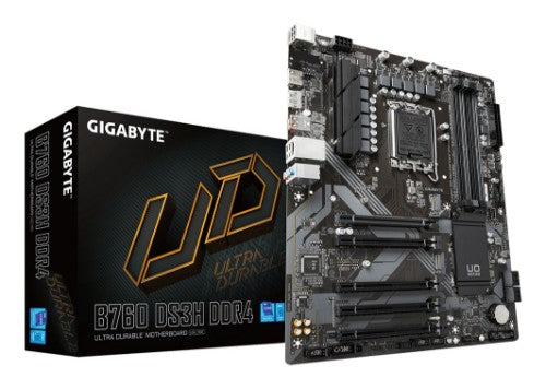 GIGABYTE B760 DS3H DDR4 Motherboard - Supports Intel Core 14th CPUs, 18+2+1 Phases Digital VRM, up to 5333MHz DDR4 (OC), 2xPCIe 4.0 M.2, GbE LAN, USB 3.2 Gen 2