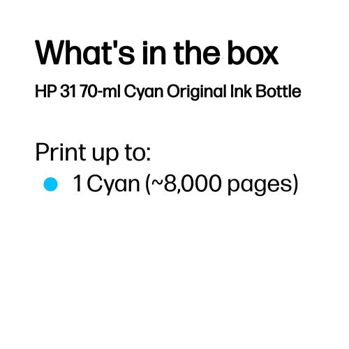 HP 1VU26AE/31 Ink cartridge cyan, 8K pages 70ml for HP Smart Tank Plus 555/Wireless 455/7005