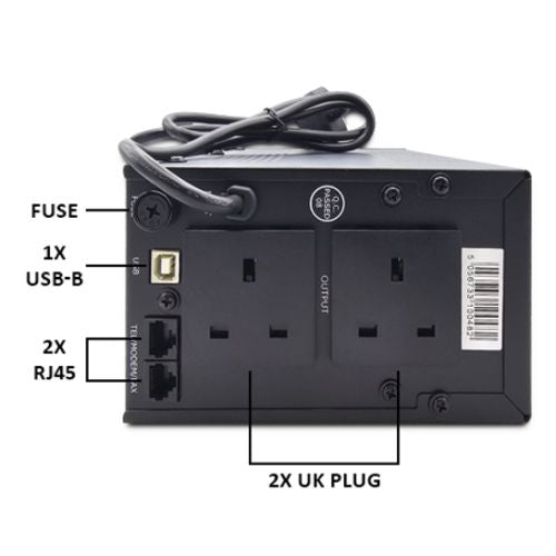 VIDA Armour 850VA uninterruptible power supply (UPS) Line-Interactive 0.85 kVA 480 W 2 AC outlet(s)