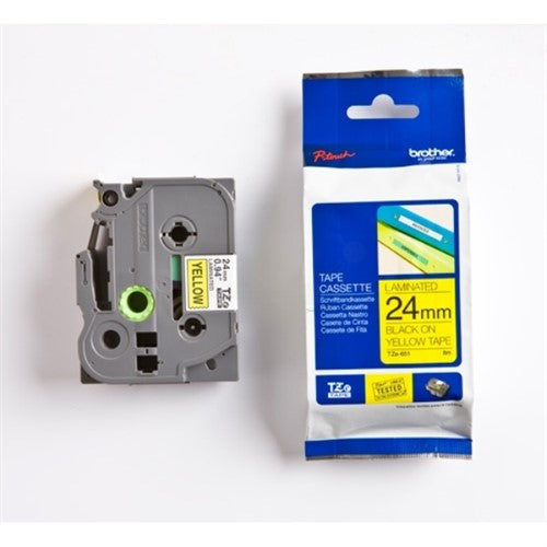Brother TZE-651 DirectLabel black on yellow Laminat 24mm x 8m for Brother P-Touch TZ 3.5-24mm/HSE/36mm/6-24mm/6-36mm