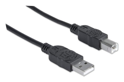 Manhattan USB-A to USB-B Cable, 5m, Male to Male, 480 Mbps (USB 2.0), Hi-Speed USB, Black, Lifetime Warranty, Equivalent to USB2HAB5M.