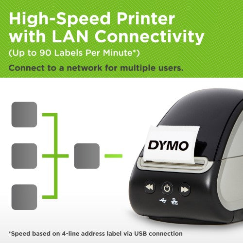 DYMO LabelWriter 550 Turbo Label Printer | Label Maker with High-Speed Direct Thermal Printing | Automatic Label Recognition | Prints Shipping Labels & More with USB/LAN Connectivity | UK 3 Pin Plug