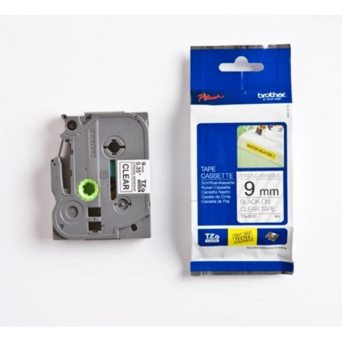 Brother TZE-S121 DirectLabel black on Transparent extra strong 9mm x 8m for Brother P-Touch TZ 3.5-18mm/6-12mm/6-18mm/6-24mm/6-36mm