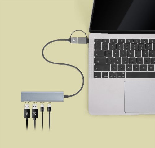 Manhattan USB-C & USB-A Combo Dock/Hub, Ports (4): USB-A (x2) and USB-C (x2), 5 Gbps (USB 3.2 Gen1 aka USB 3.0), External Power Supply Not Needed, Universal for all devices, Aluminium, SuperSpeed USB, Space Grey, Three Year Warranty