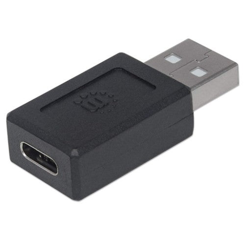 Manhattan USB-C to USB-A Adapter, Female to Male, 480 Mbps (USB 2.0), Hi-Speed USB, Black, Lifetime Warranty