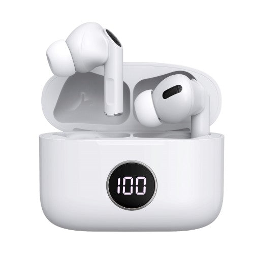 PREVO M10 Active Noise Cancelling TWS Earbuds, Bluetooth 5.3, Automatic Pairing, Touch Control Feature with Digital LED Display Wireless Charging Case, Android, IOS and Windows Compatible, White