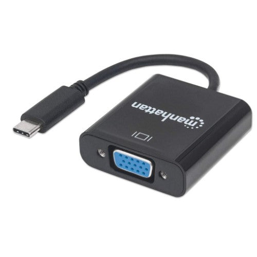 Manhattan USB-C to VGA Converter Cable, 1080p@60Hz, Black, 8cm, Male to Female, Lifetime Warranty, Equivalent to CDP2HD