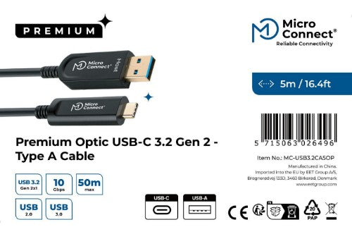 Microconnect MC-USB3.2CA5OP USB cable USB 3.2 Gen 2 (3.1 Gen 2) 5 m USB A USB C Black