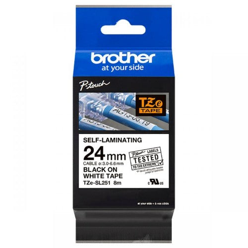 Brother TZE-SL251 DirectLabel black on white self-laminating 24mm x 8m for Brother P-Touch TZ 3.5-24mm/HSE/36mm/6-24mm/6-36mm