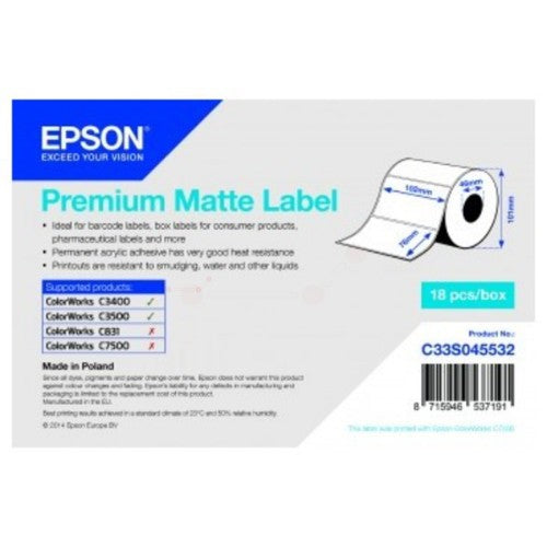Epson C33S045532 Continous label roll matt die-cut 102mm x 76mm 440 label Pack=1 for Epson TM-C 3400/3500