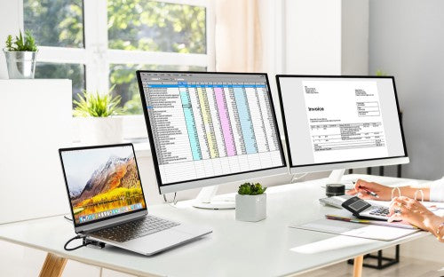 Manhattan USB-C Dock/Hub with Card Reader and MST, Ports (x7): Ethernet, HDMI (x2 4k@60Hz), USB-A (x3) and USB-C, with Power Delivery (PD) 100W- requires external USB-C charger (not included). USB powered (no external power supply required) when PD is not