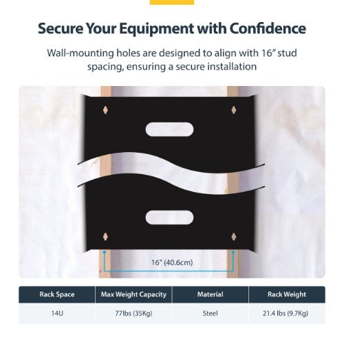 StarTech.com 14U Wall Mount Network Rack - 14 Inch Deep (Low Profile) - 19" Patch Panel Bracket for Shallow Server, IT Equipment, Network Switches - 77lbs/35kg Weight Cap., Black