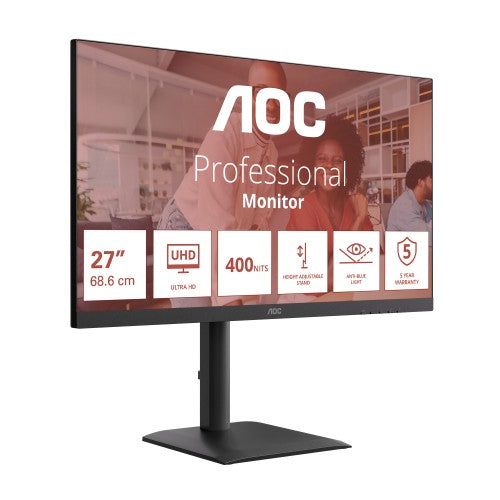 AOC E4 U27E4CV computer monitor 68.6 cm (27") 3840 x 2160 pixels 4K Ultra HD LED Black