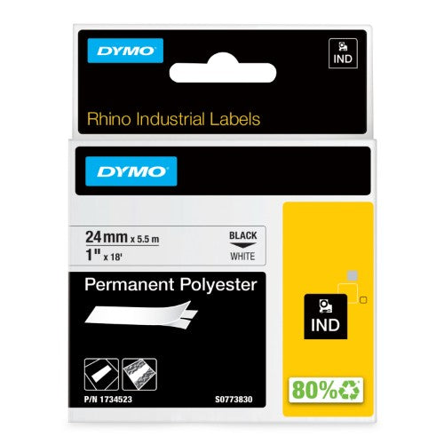 Dymo 1734523/S0773830 Ribbon Polyester permanent black on white 24mm x 5,5m for Dymo Rhino 6-24mm