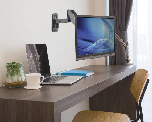 Manhattan Wall Mount for TV & Monitors (Spring Arm 3 pivots), For screens 17" to 32", VESA compatability: 75x75mm and 100x100mm - check the dimensions of the four mounting holes on back of screen to ensure it fits, Max 8kg, Black, Bracket, Lifetime Warran