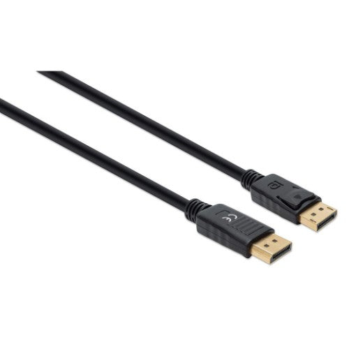 Manhattan DisplayPort 1.4 Cable, 8K@60hz, 2m, Suitable for ALL 8K, 4K & 1080p/HD uses - when upgrading now or have it ready for when you need it, PVC Cable, Male to Male, With Latches, Fully Shielded, Black, Lifetime Warranty, Equivalent to DP14MM2M