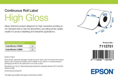 Epson High Gloss Label, Continuous Roll, 76mm x 33m