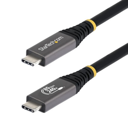 StarTech.com 50cm (1.6ft) USB4 Cable, 80Gbps, USB-IF Certified USB-C Cable, 240W PD, 8K 120Hz/4K 240Hz DP2.1 DP80, TPE Jacket, Thunderbolt 4 Compatible - Black USB-C Cord