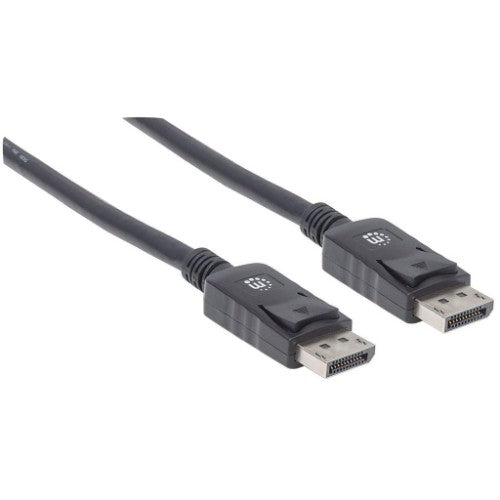 Manhattan DisplayPort 1.2 Cable, 4K@60hz, 1m, Male to Male, With Latches, Fully Shielded, Black, Lifetime Warranty, Equivalent to DISPL1M