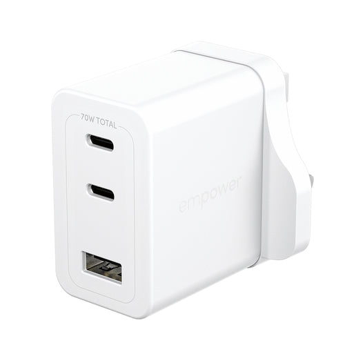 PanzerGlass empower™ by ® Turbo 70W Charger incl. 2 x USB-C + USB-A | UK Plug | Silver White