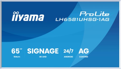 iiyama LH6581UHSG-1AG Signage Display Digital signage flat panel 163.8 cm (64.5") Wi-Fi 500 cd/m² 4K Ultra HD White Built-in processor Android 24/7
