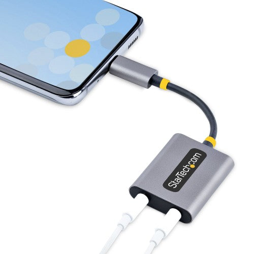 StarTech.com USB-C Headphone Splitter, USB Type C Dual Headset Adapter w/Mic Input, USB C to 3.5mm Audio Adapter/Earphone Dongle, USB C to Audio Jack/Aux Output, 24-bit DAC