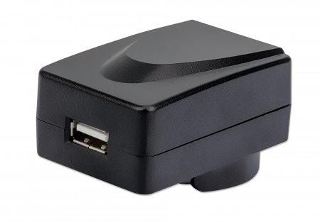Manhattan Mains USB-A Mobile Device Charger with UK/EU/USA adaptors, Smartphone Charger, Mains Adaptor interchangeable, Three Year Warranty, Black