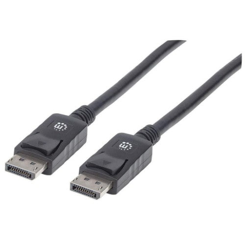 Manhattan DisplayPort 1.2 Cable, 4K@60hz, 2m, Male to Male, With Latches, Fully Shielded, Black, Lifetime Warranty, Equivalent to DISPL2M