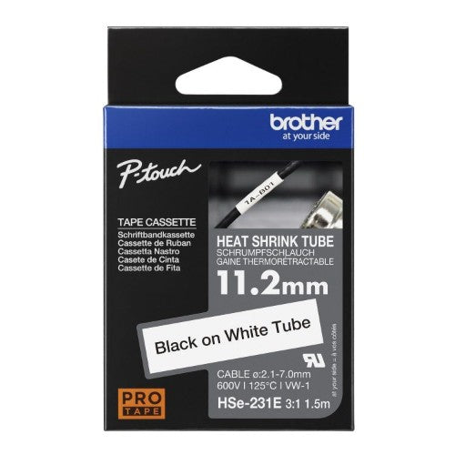 Brother HSE-231E Heat Shrink Tubes black on white 11,2mm x 1,5m for Brother P-Touch TZ 3.5-18mm HSE/24mm HSE/36mm HSE