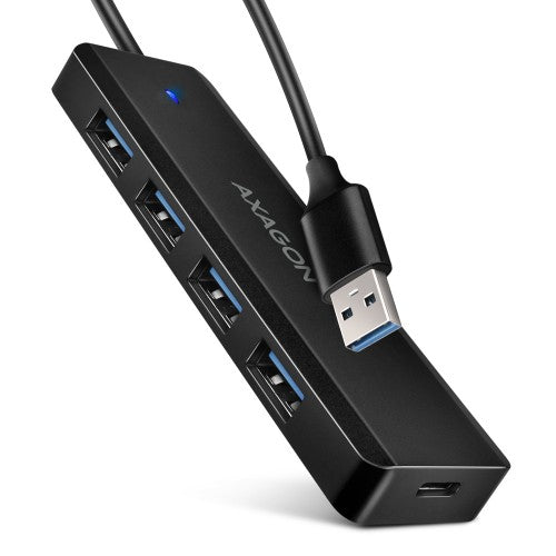 Axagon HUE-C1A 4x USB 5Gbps TRAVEL hub, USB-C power IN, 19cm USB-A cable