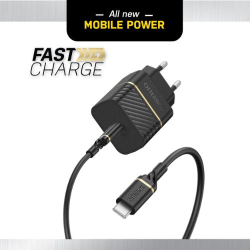 OtterBox EU Wall Charger 20W - 1X USB-C 20W USB-PD + USB C-C Cable 1m, black