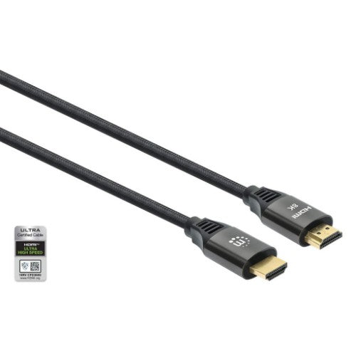 Manhattan HDMI 8K@60Hz Cable with Ethernet, 3m, Certified, Suitable for ALL 8K, 4K & 1080p/HD uses - when upgrading now or have it ready for when you need it, Male to Male, Black, 4K@120Hz, Lifetime Warranty, Ultra High Speed