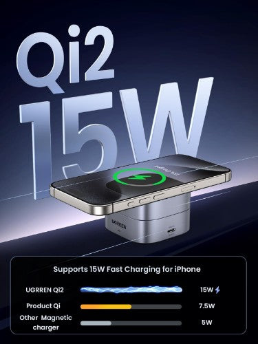 Ugreen 2-in-1 Qi2 Magnetic Foldable Charging Station (No AC Adapter)