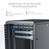 StarTech.com 4-Post 18U Server Rack Cabinet, Lockable 19" Data Rack Cabinet for Computer / AV / IT Equipment, Office / Home Network Rack with Casters & Adjustable Mounting Rails