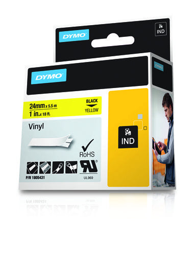 Dymo 1805431 Ribbon Vinyl black on yellow 24mmx5,5m for Dymo Rhino 6-24mm