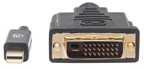 Manhattan Mini DisplayPort 1.2a to DVI-D 24+1 Cable, 1080p@60Hz, 1.8m, Male to Male, Compatible with DVD-D, Black, Lifetime Warranty