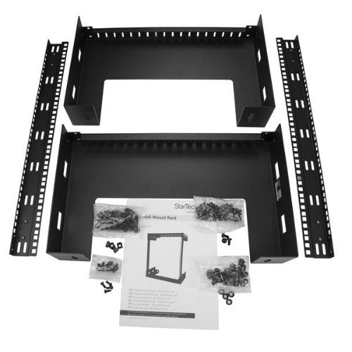 StarTech.com 12U 19" Wall Mount Network Rack - 12" Deep 2 Post Open Frame Server Room Rack for Data/AV/IT/Computer Equipment/Patch Panel with Cage Nuts & Screws 200lb Capacity, Black (RK12WALLO)