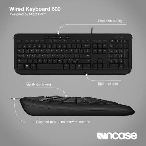 Incase Designed by Microsoft Wired 600 keyboard Universal USB QWERTY UK English Black