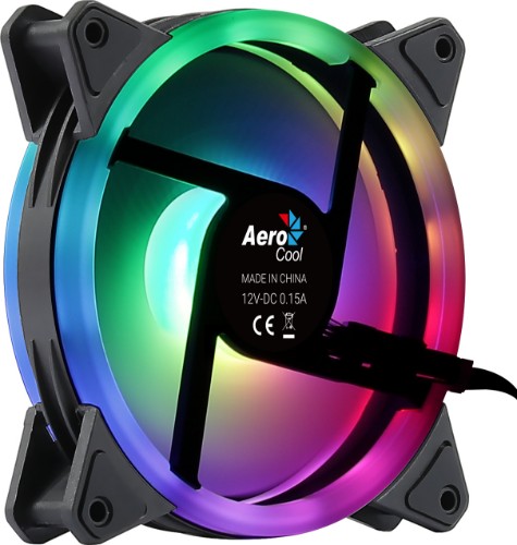 Aerocool DUO12 PC Fan 12cm ARGB LED Dual Ring Antivibration 6 Pins Black