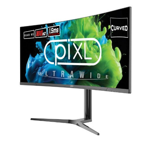 piXL CM34C7 34 Inch Ultrawide Gaming Monitor, 165Hz, 1.5ms, 3440x1440, HDMI, DisplayPort, USB Type-C, USB-B, USB-A x 2, Audio, Curve R1500, Height Adjustable, 3 Year Warranty computer monitor 86.4 cm (34") 3440 x 1440 pixels UltraWide Quad HD LED Black