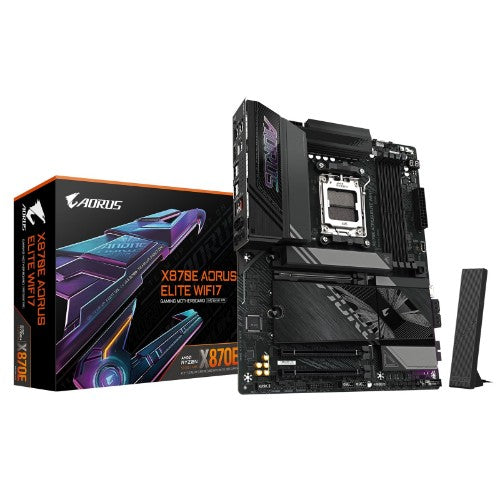 GIGABYTE X870E AORUS ELITE WIFI7 Motherboard - Supports AMD Ryzen 9000 CPUs, 16+2+2 Phases Digital VRM, up to 8000Hz DDR5 (OC), 3xPCIe 5.0 + 1xPCIe 4.0, Wi-Fi 7, 2.5GbE LAN, USB 4