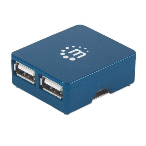 Manhattan USB-A 4-Port Micro Hub, 4x USB-A Ports, Blue, 480 Mbps (USB 2.0), USB powered (no external power supply required), Hi-Speed USB, Three Year Warranty, Equivalent to ST4200MINI2