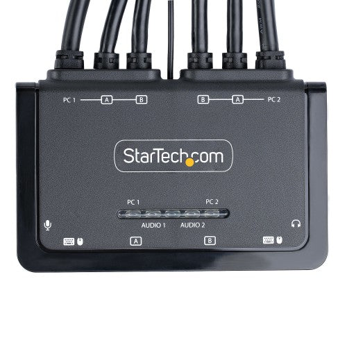 StarTech.com 2-Port Dual-Monitor DisplayPort Cable KVM Switch, 4K 60Hz, Compact KVM with 5ft/1.5m USB-A/DisplayPort/Audio Integrated Cables, Bus Powered - Remote Push Button/Hotkey Switching