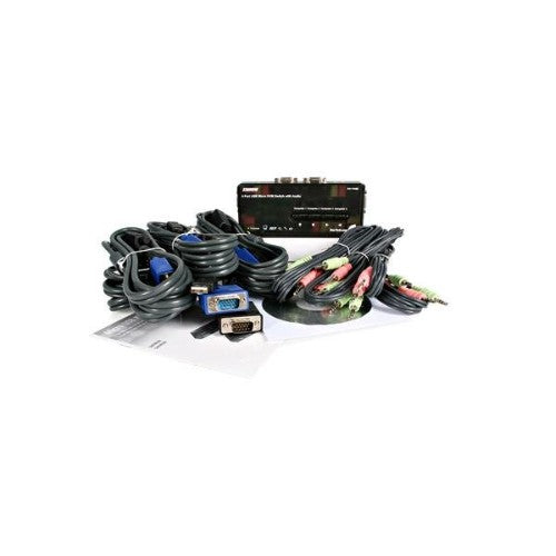 StarTech.com 4 Port Black USB KVM Switch Kit with Cables and Audio